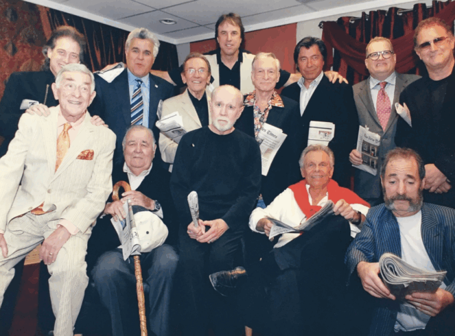 Richard Lewis, Jay Leno, Norm Crosby, Kevin Nealon, Hugh Hefner, Ross Shafer, Drew Carey, Albert Brooks, Shelly Berman, Jonathan Winters, George Carlin, Mort Sahl, and Harry Sherer.